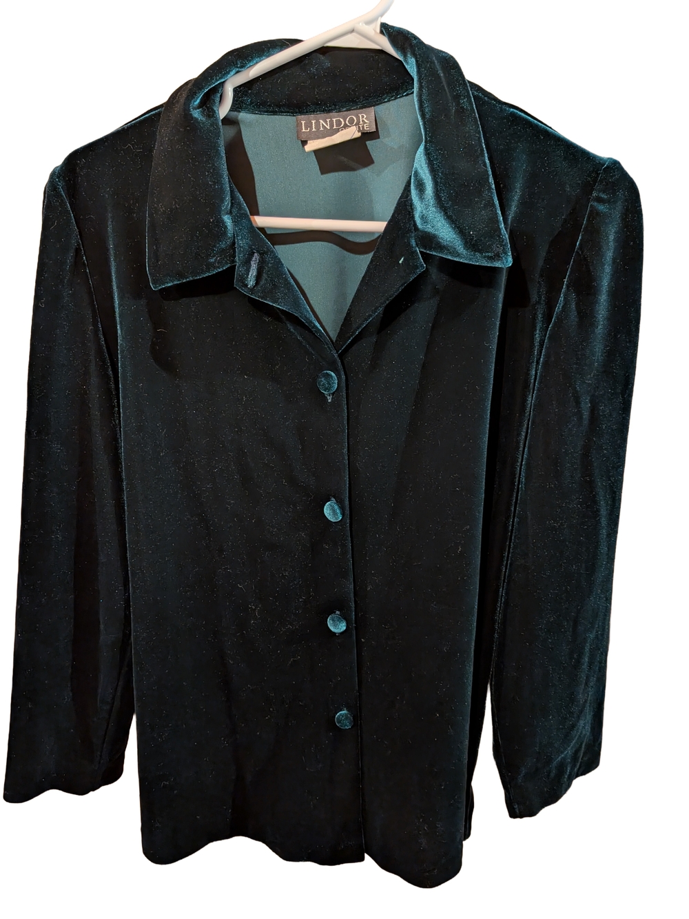 Green Velvet Button-Down Top